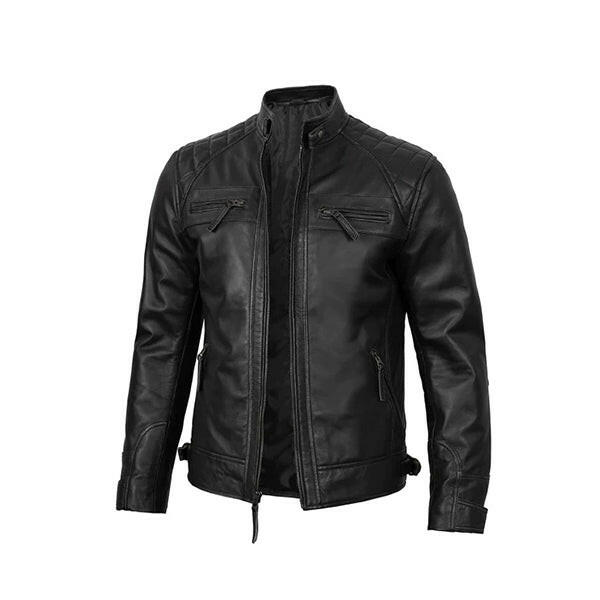 Men's Premium Black Cafe Racer Jacket - AU LeatherX