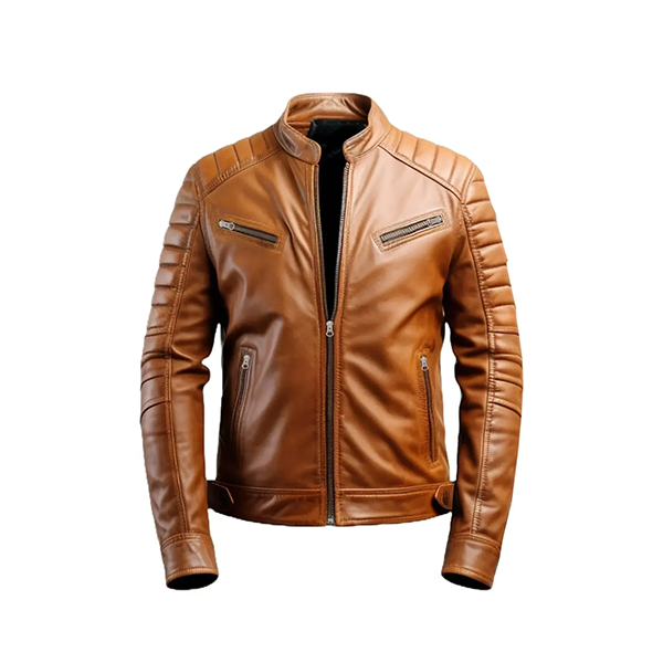 Men's Tan Leather Cafe Racer Jacket