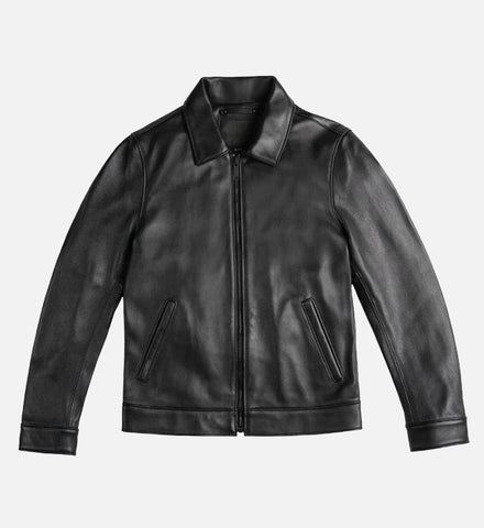 Men's Black Shirt Collar Style Leather Jacket