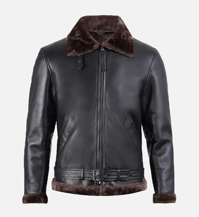 Men's Black Shearling Bomber Leather Jacket