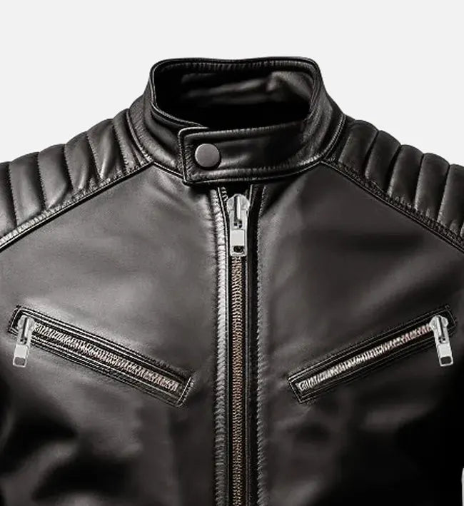 Men's Harvey Black Cafe Racer Leather Jacket