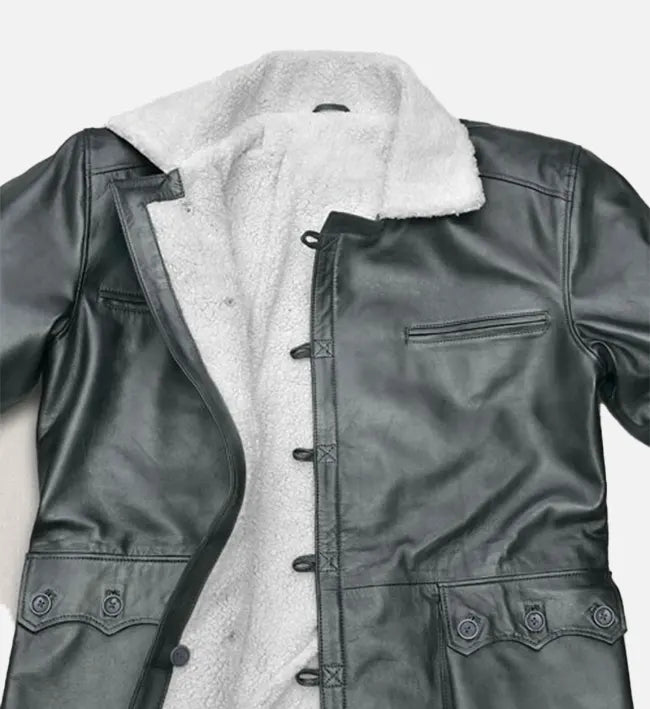 Men's Metallic Lurex Gray Leather Trench Coat