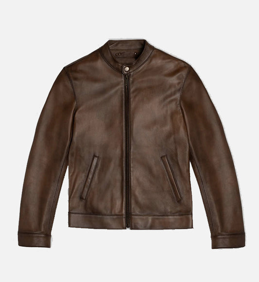 Men's Dark Brown Wax Cafe Racer Leather Jacket