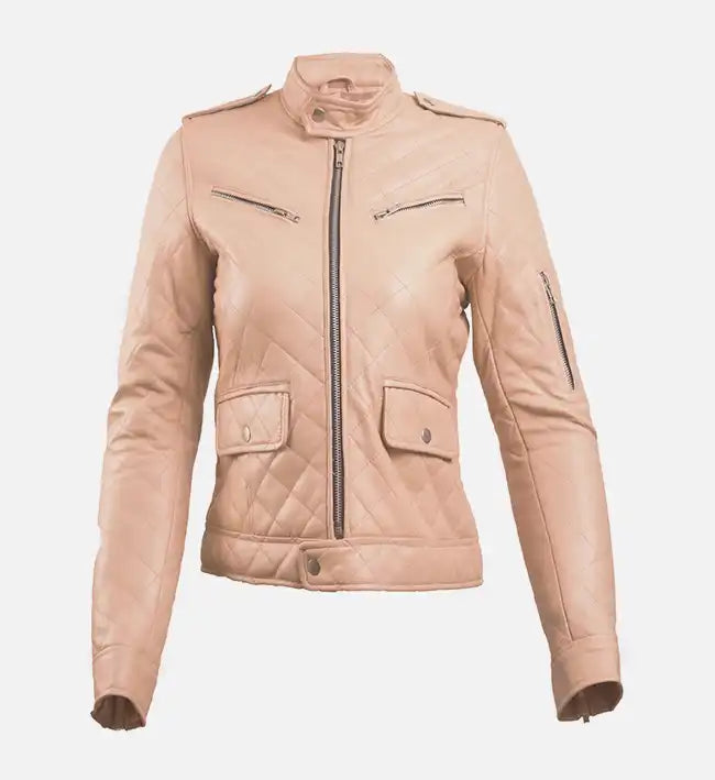 Women’s Beige Leather Puffer Jacket
