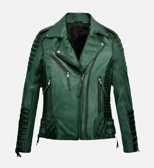 womens burnt green charlotte leather jacket