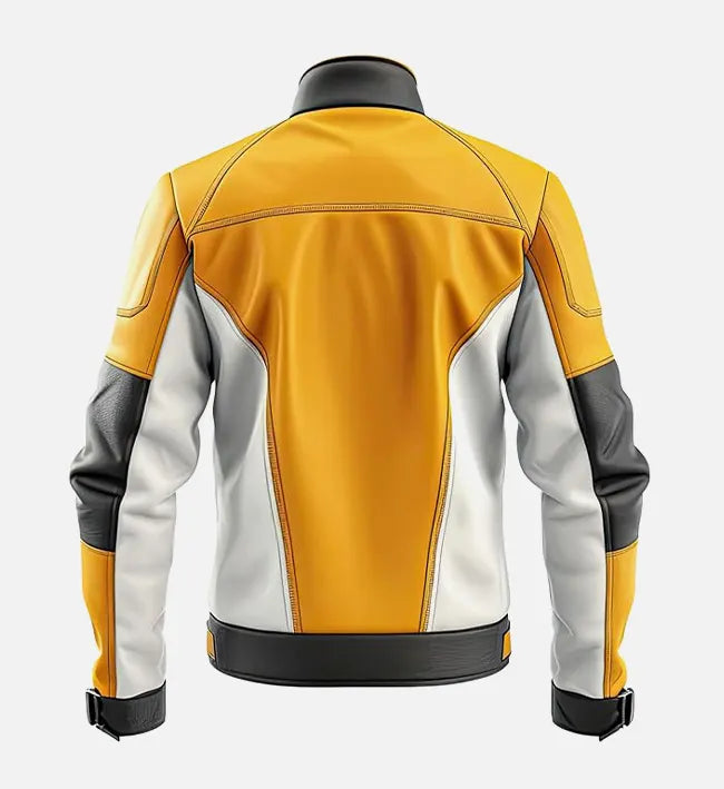 Men's Premium Yellow and White Cafe Racer Leather Jacket