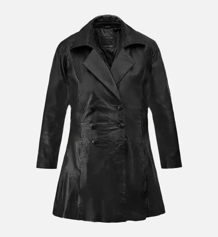 Women's Black Leather Trench Coat