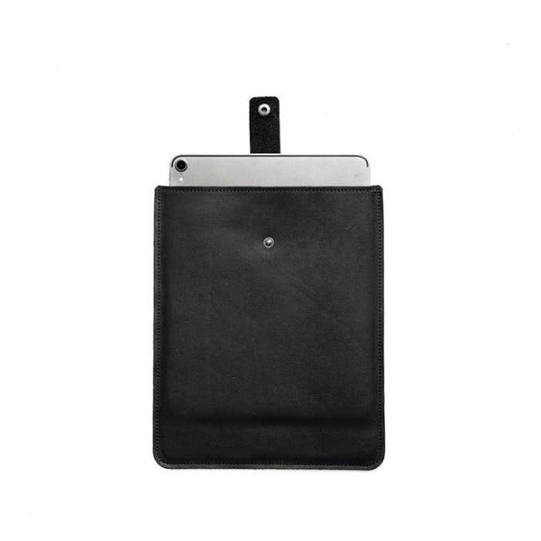 Black Leather iPad Sleeve Vertical With Strap