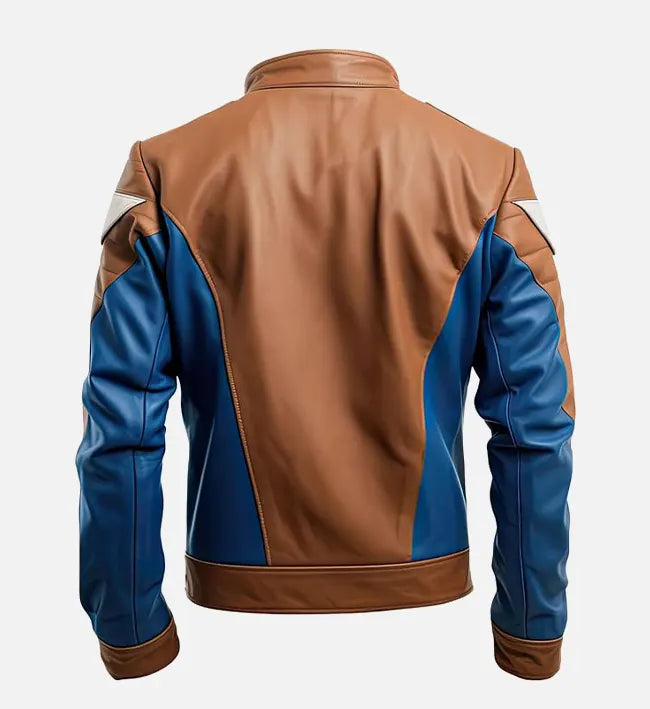 Men’s Sapphire Blue Brown Cafe Racer Leather Jacket