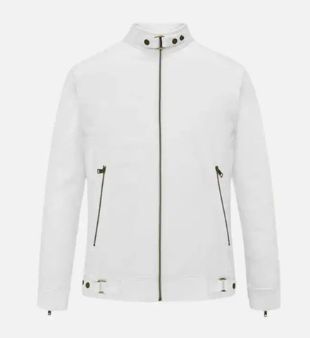 Men's Slim Fit White Biker  Leather Jacket