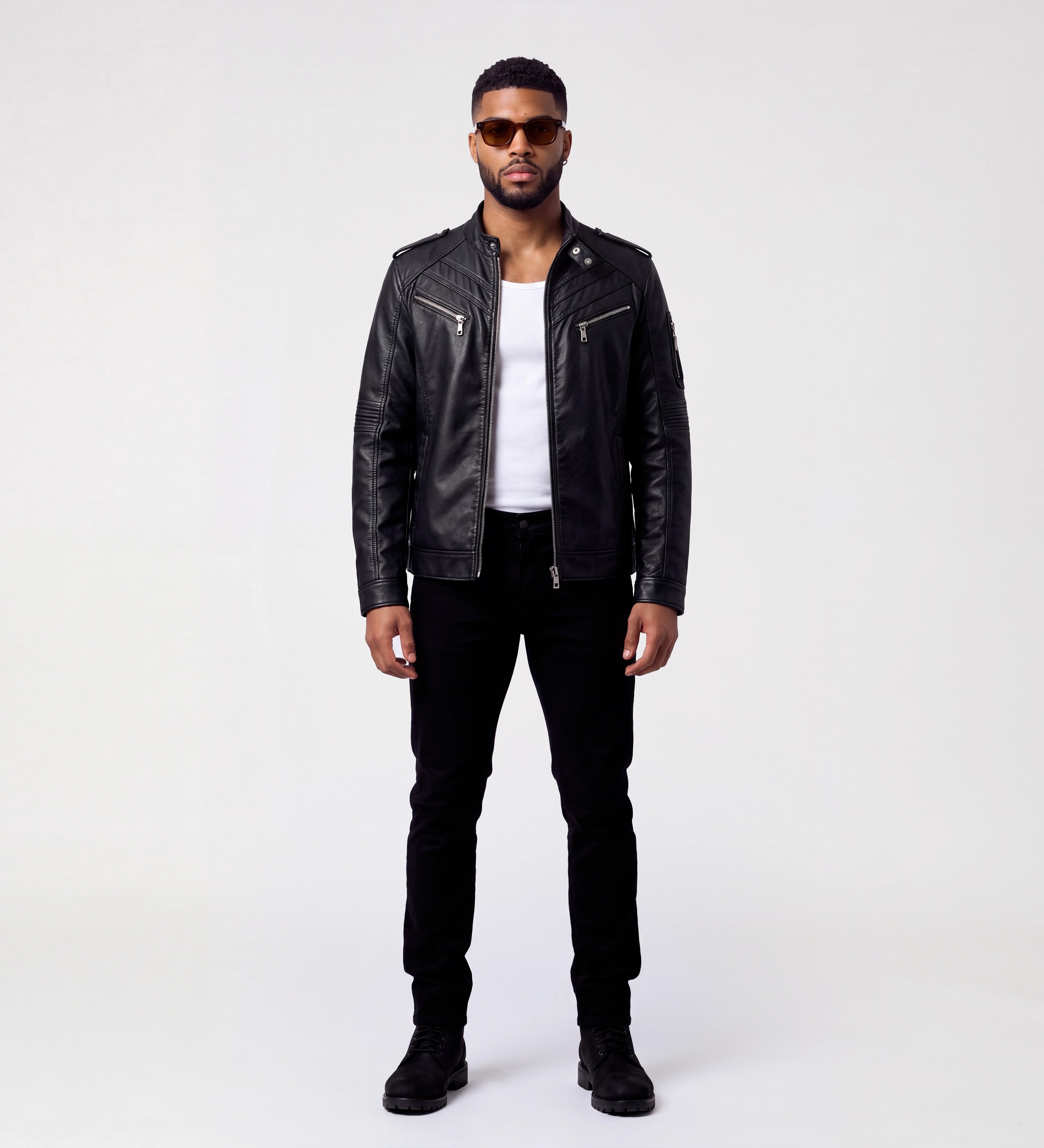Mens Slim Fit Black Biker Leather Jacket