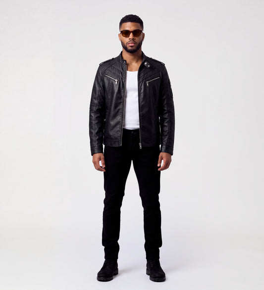 Mens Slim Fit Black Biker Leather Jacket