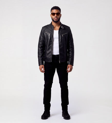 Mens Slim Fit Black Biker Leather Jacket