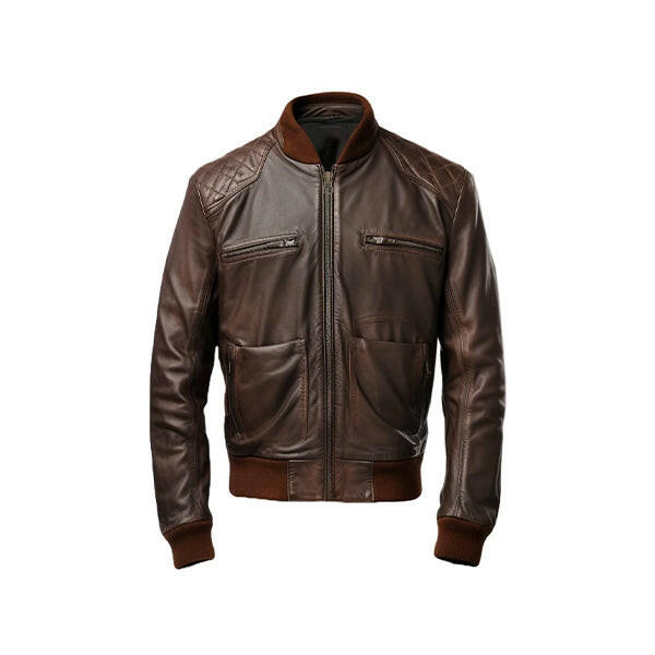 Men's Coffee Brown Bomber Leather Jacket
