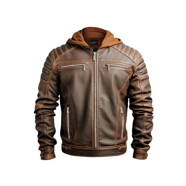 Men's Voguish Brown Detachable Hooded Leather Jacket