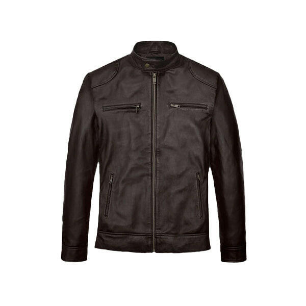 Men's Regular Fit Cafe Racer Brown Leather Jacket