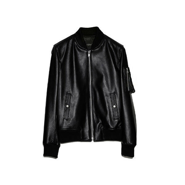 Men's Sheep-Skin Black Leather Bomber Jacket