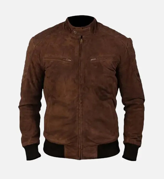 Men's Bomber Brown Suede Leather Jacket