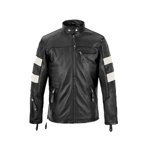 Men's Slim Fit Black & White Leather Jacket
