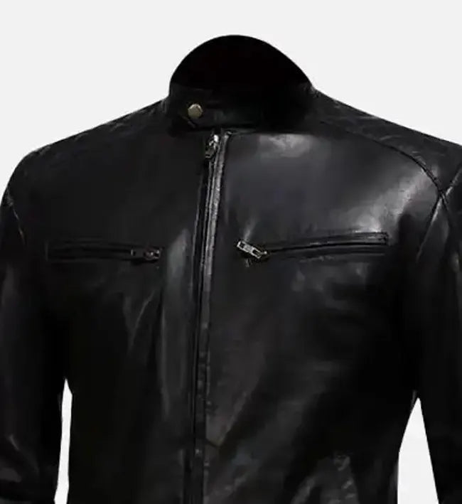 Men’s  Black Biker Bomber Leather Jacket