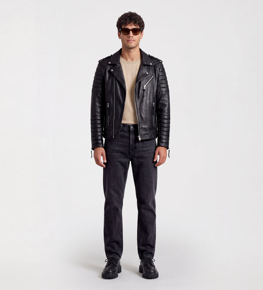Men Classic Black Biker Leather Jacket