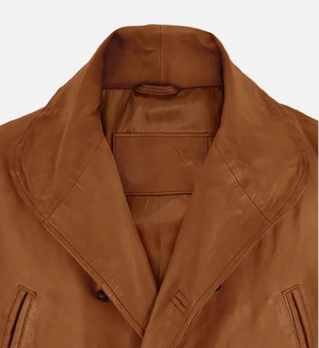 Men's Brown Leather Trench Coat