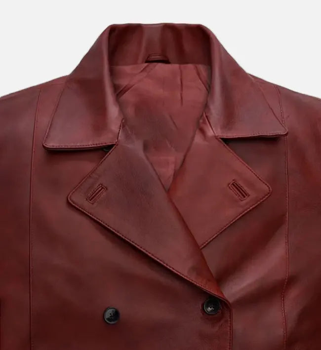 Women's Red Leather Trench Coat