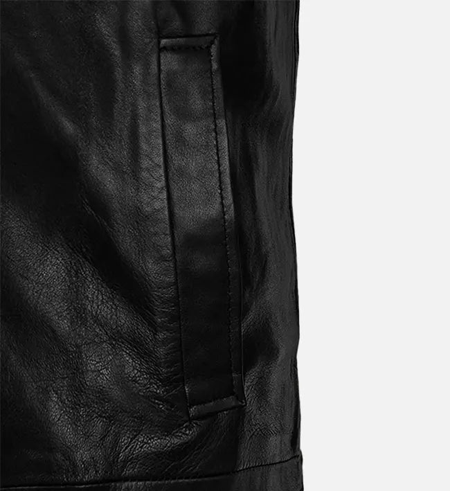 Men's Black Leather Long Trench Coat