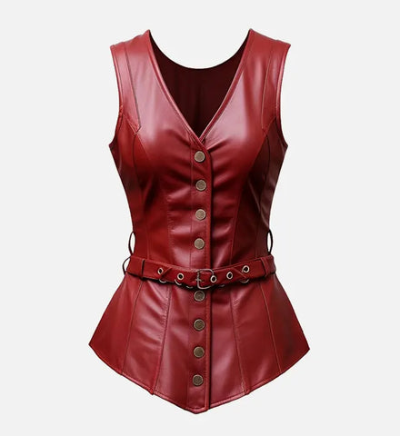 Women's Burgundy Leather Vest