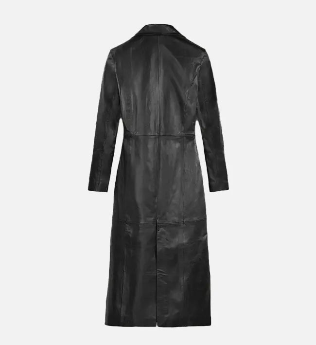 Women's 1980's Black Leather Long Coat