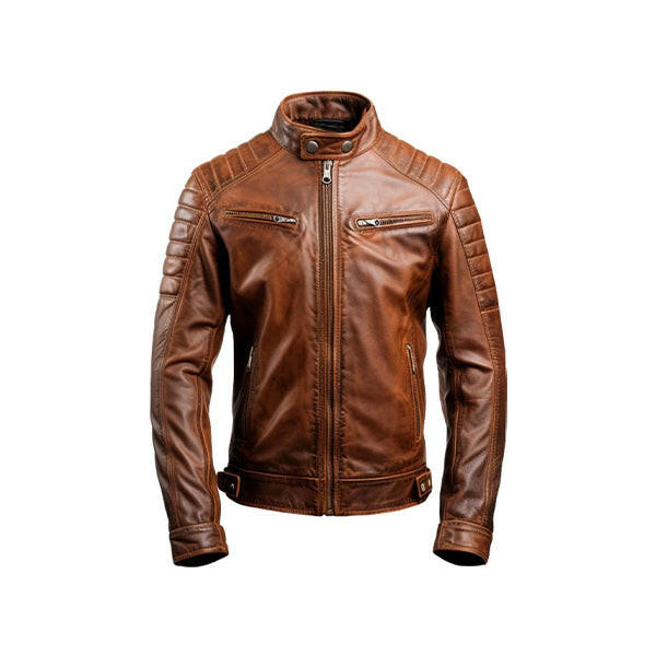 Men's Brown Leather Cafe Racer Jacket