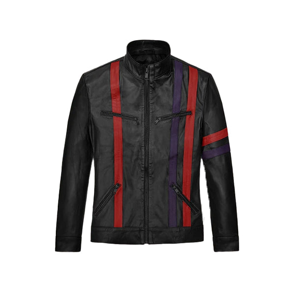 Men's Red Striped Leather Jacket