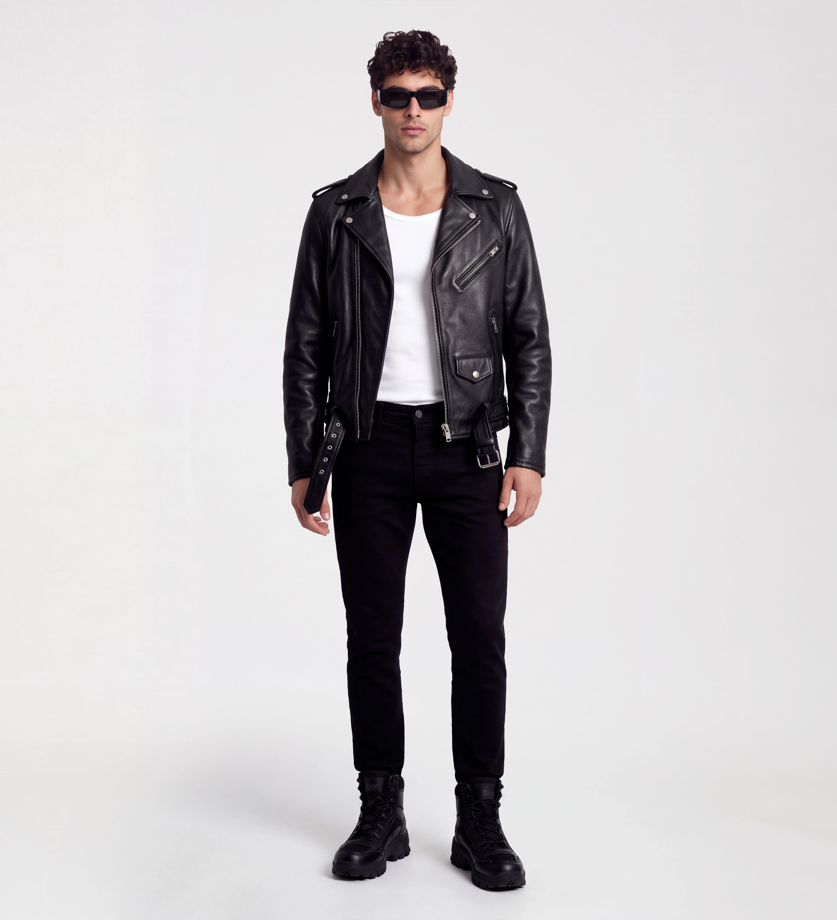Mens Black Biker Genuine Leather Jacket