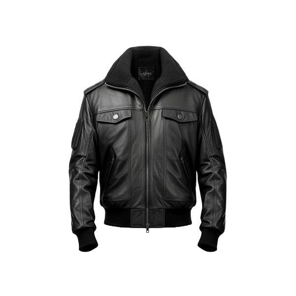 Men's Aviator Black Leather Bomber Jacket