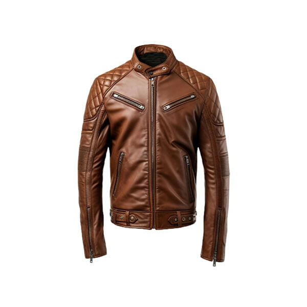 Men' Brown Racer Cafe Moto Leather Jacket