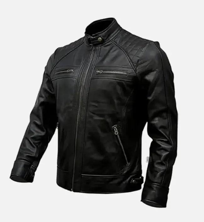 Men’s Timber Style Padded Shoulder Black Leather Jacket