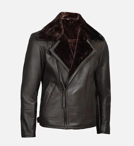 Men's Dark Brown Shearling Leather Moto Jacket