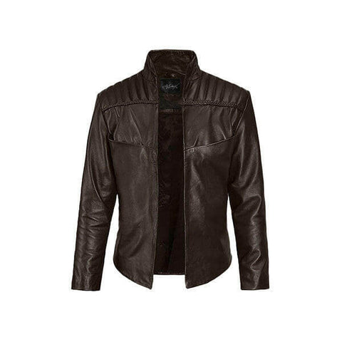 Men's Quilted Shoulder Brown Leather Jacket