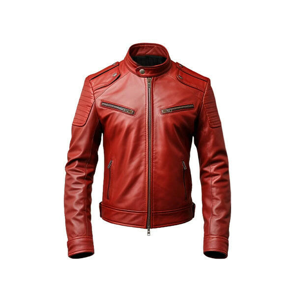 Men's Red Leather Biker Jacket