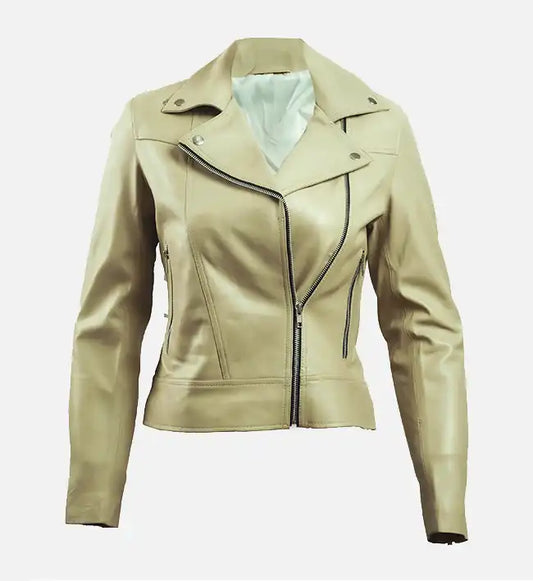 womens biker green leather jacket