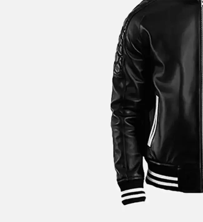 Men's Plain Black Leather Varsity Jacket