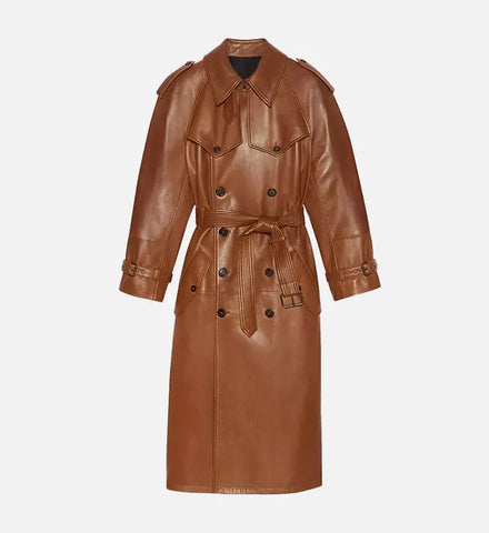 Women's Brown Leather Long Coat