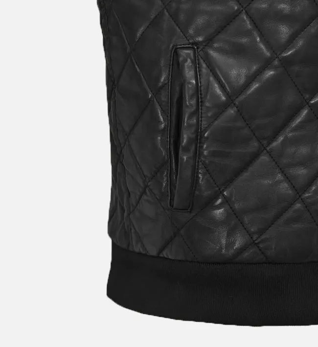 Men's Black Hooded Leather Vest