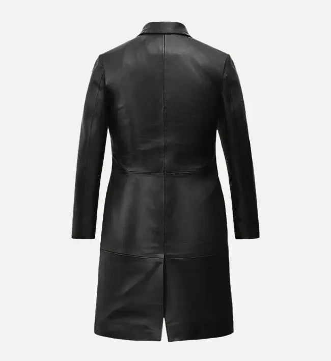 Women's Black Leather Long Coat