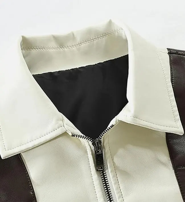 Men's Casual Hatless Leather Bomber Jacket