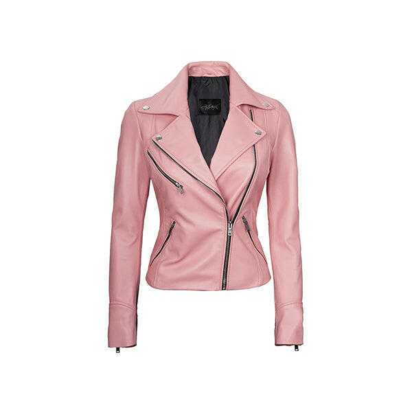 Women's Moto Style Pink Leather Jacket
