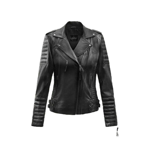 Women's Black Burnt Biker Leather Jacket
