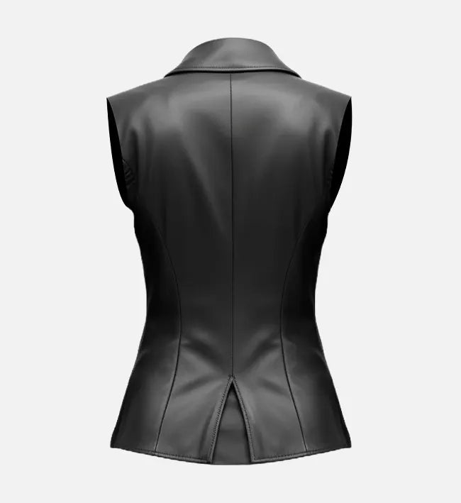 Women's Black Casual Leather Vest