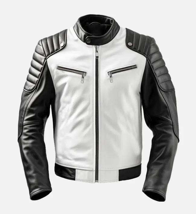 Men's Sportage Black & White Cafe Racer Leather Jacket