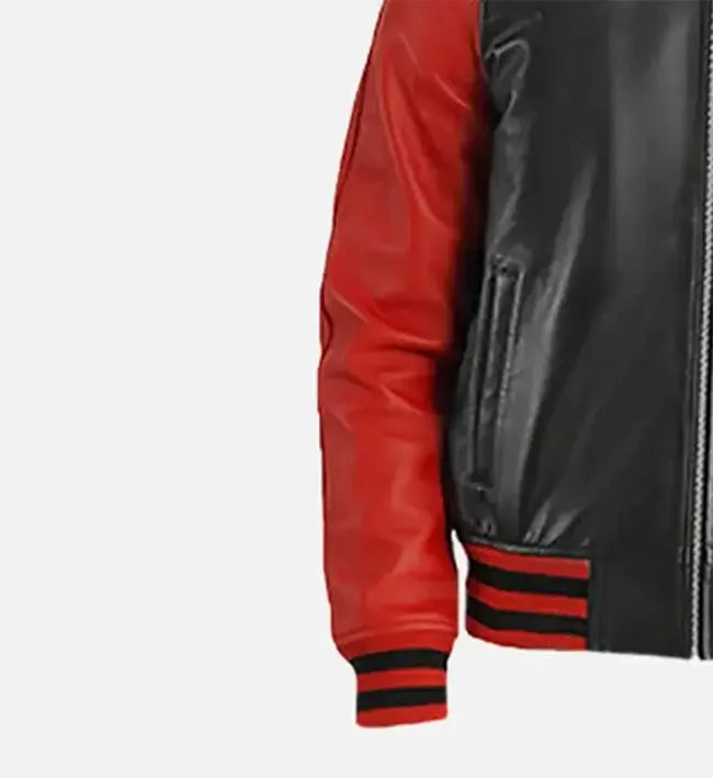 Men's Black & Red Leather Varsity Jacket